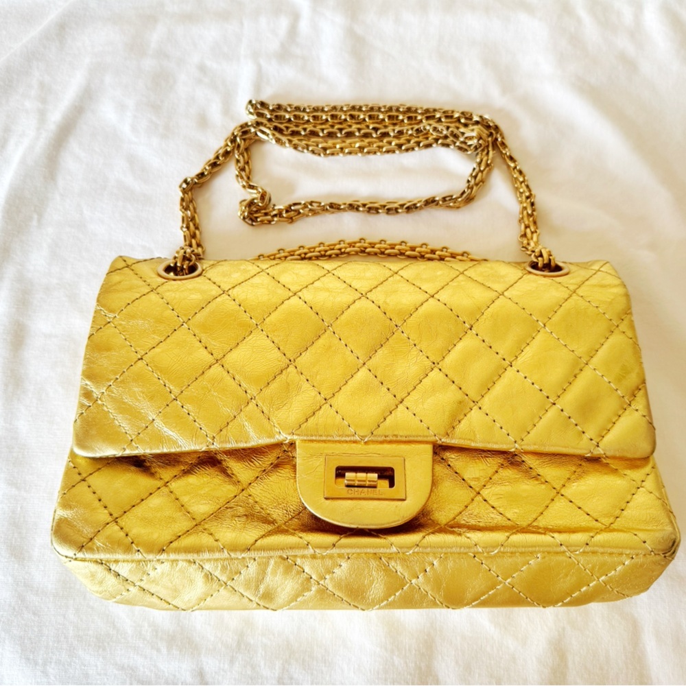 Vintage Chanel Metallic Gold Small Double Flap Bag